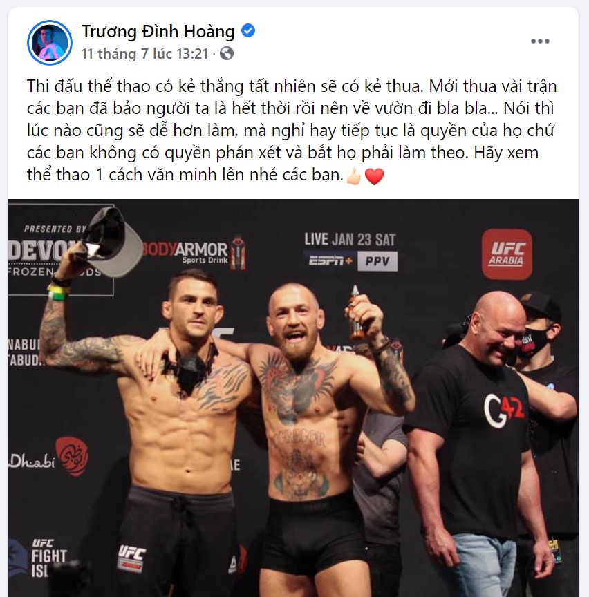 Trương Đình Hoàng lên tiếng ủng hộ Conor McGregor sau trận thua tại UFC 264 - Ảnh 2