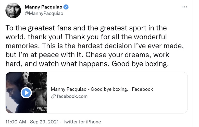 Manny Pacquiao chính thức giải nghệ, tập trung cho cuộc bầu cử Tổng thống - Ảnh 2
