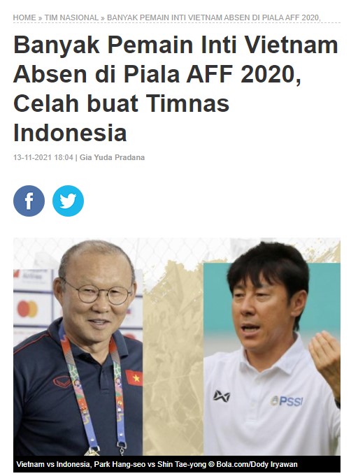 Báo Indonesia mừng như mở hội khi ĐT Việt Nam vắng loạt trụ cột ở AFF Cup - Ảnh 1