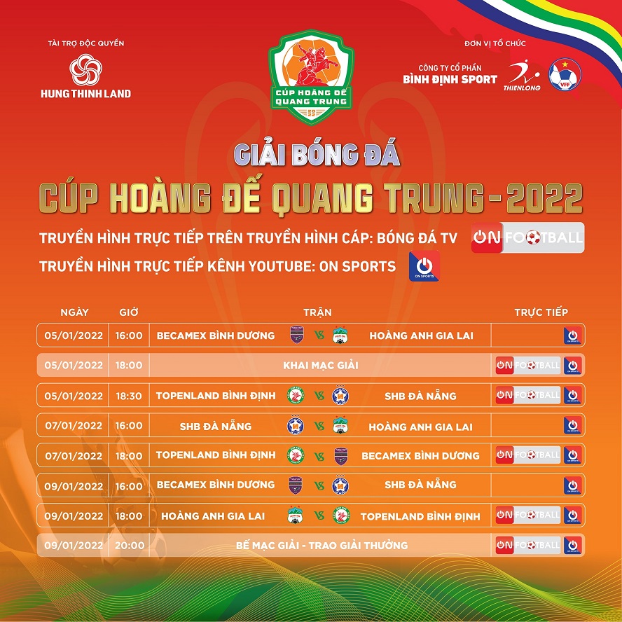 Lịch thi đấu bóng đá Cúp Hoàng đế Quang Trung 2022 - Ảnh 3