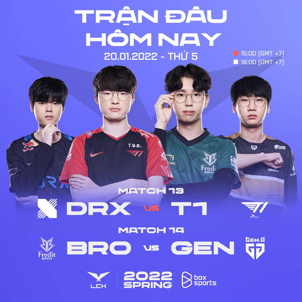 TRỰC TIẾP LCK mùa Xuân 2022 ngày 20/1: DRX vs T1, BRO vs GEN - Ảnh 1