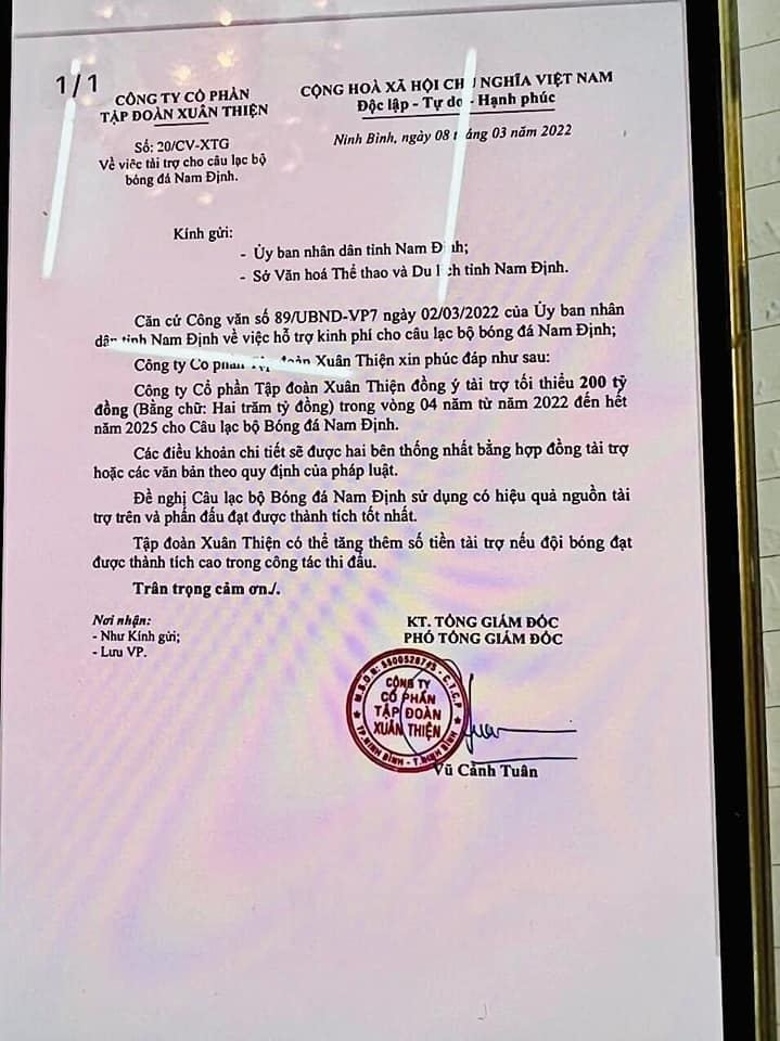 CLB Nam Định có nhà tài trợ mới là anh trai bầu Thụy - Ảnh 1