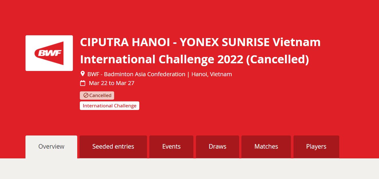 Giải cầu lông Vietnam Challenge 2022 bị hủy bỏ - Ảnh 1