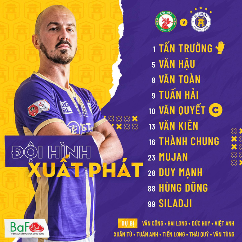 Đội hình ra sân Bình Định vs Hà Nội: Đình Trọng lỡ hẹn với CLB cũ - Ảnh 2