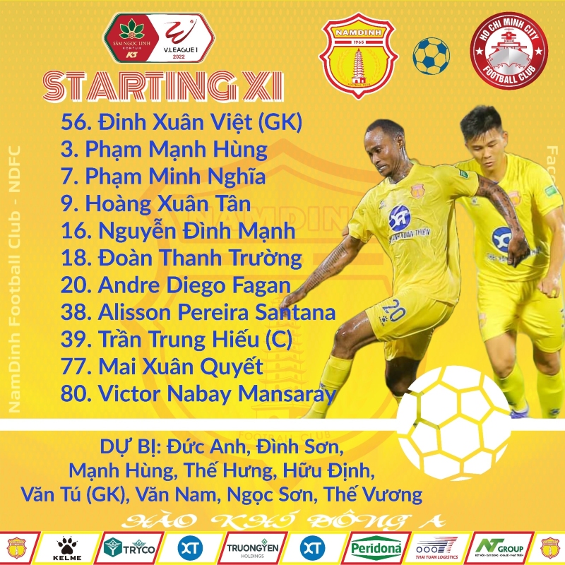 Đội hình Nam Định vs TP Hồ Chí Minh, vòng 11 V.League 2022: Victor Mansaray ra mắt - Ảnh 1