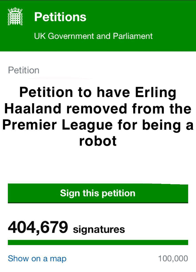 Kiến nghị loại Haaland khỏi Ngoại hạng Anh vượt mốc 400.000 chữ ký ủng hộ - Ảnh 2