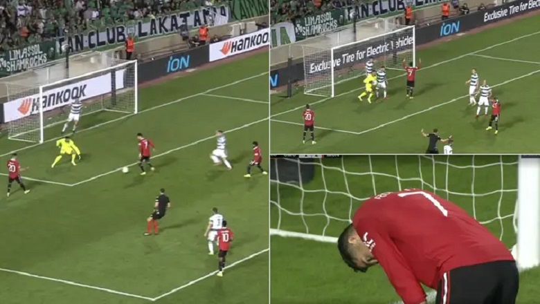Ronaldo bỏ lỡ không tưởng trước khung thành trống ở trận Omonia Nicosia vs MU - Ảnh 1